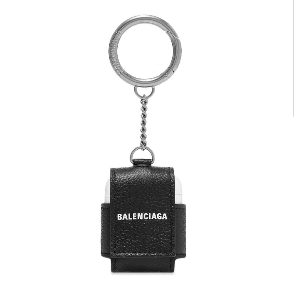 Balenciaga AirPod Holder Black Leather Keychain Pouch Case Bag Charm Accessory